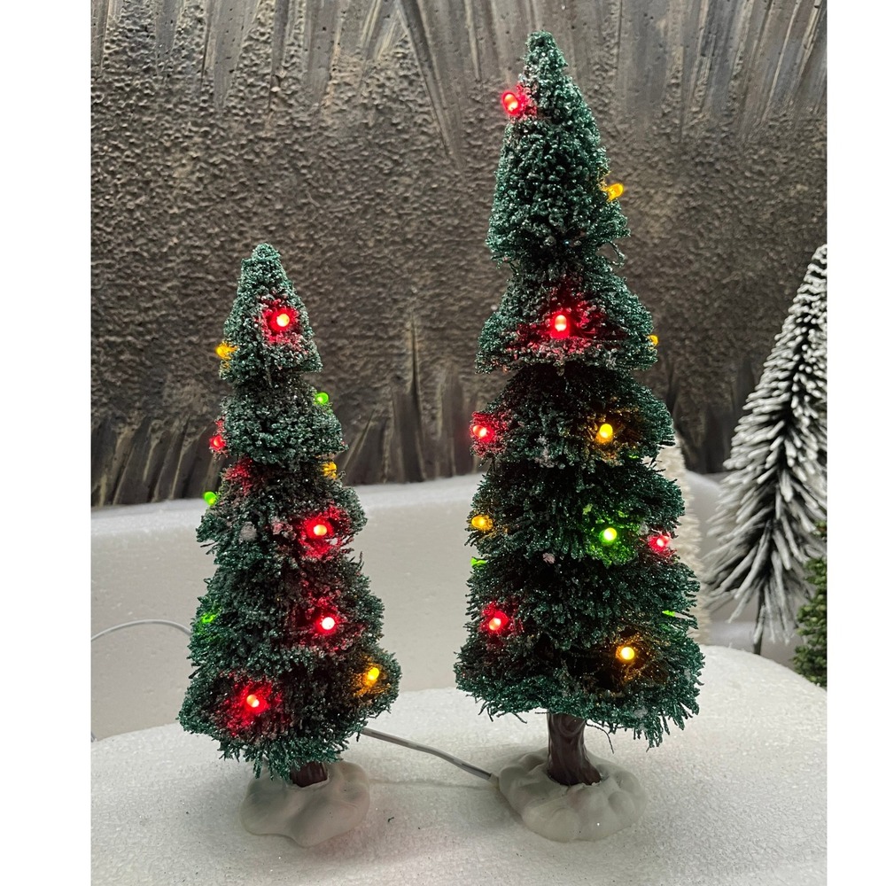 Dept 56 TWISTY GLITTER PINES Set of 2 Lighted Village Trees 56.53172 Retired